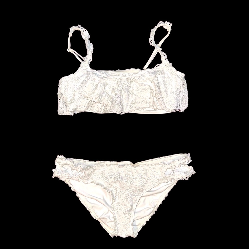 Becca white lace adjustable straps 2 piece swim bathing suit M